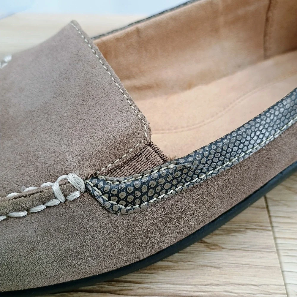 Naturalizer Womens 8.5 Taupe Leather Slip On Loafer Casual Walking Shoes